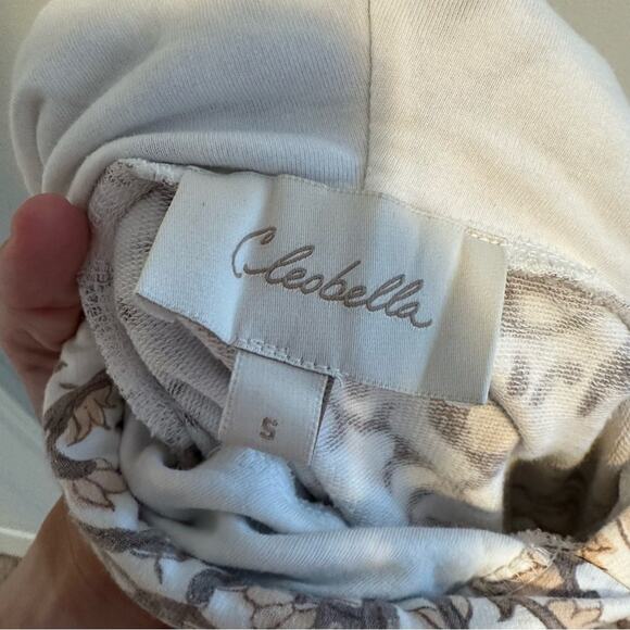 Cleobella White Pink White Gray Block Printed Organic Cotton Tassel Hoodie Small - Picture 10 of 12